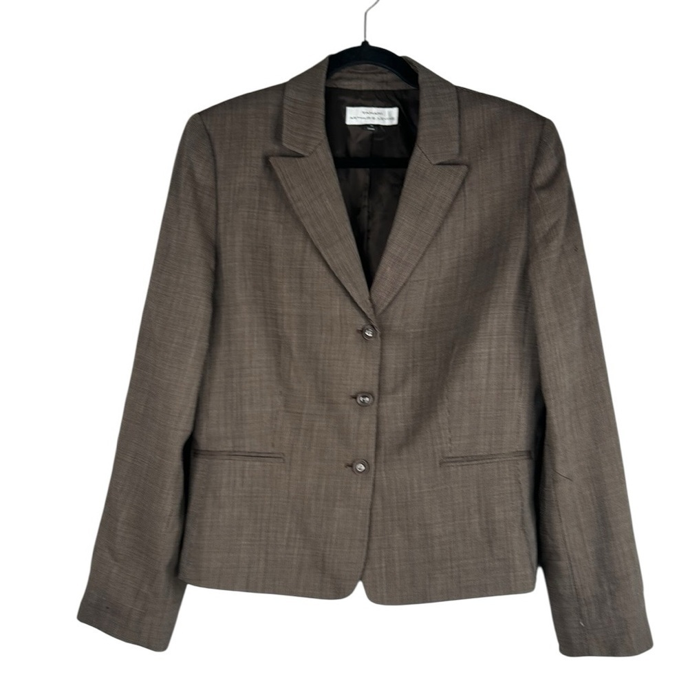 Tahari 100% Wool Brown & Black Classic Business Career Minimalist Blazer Size 12